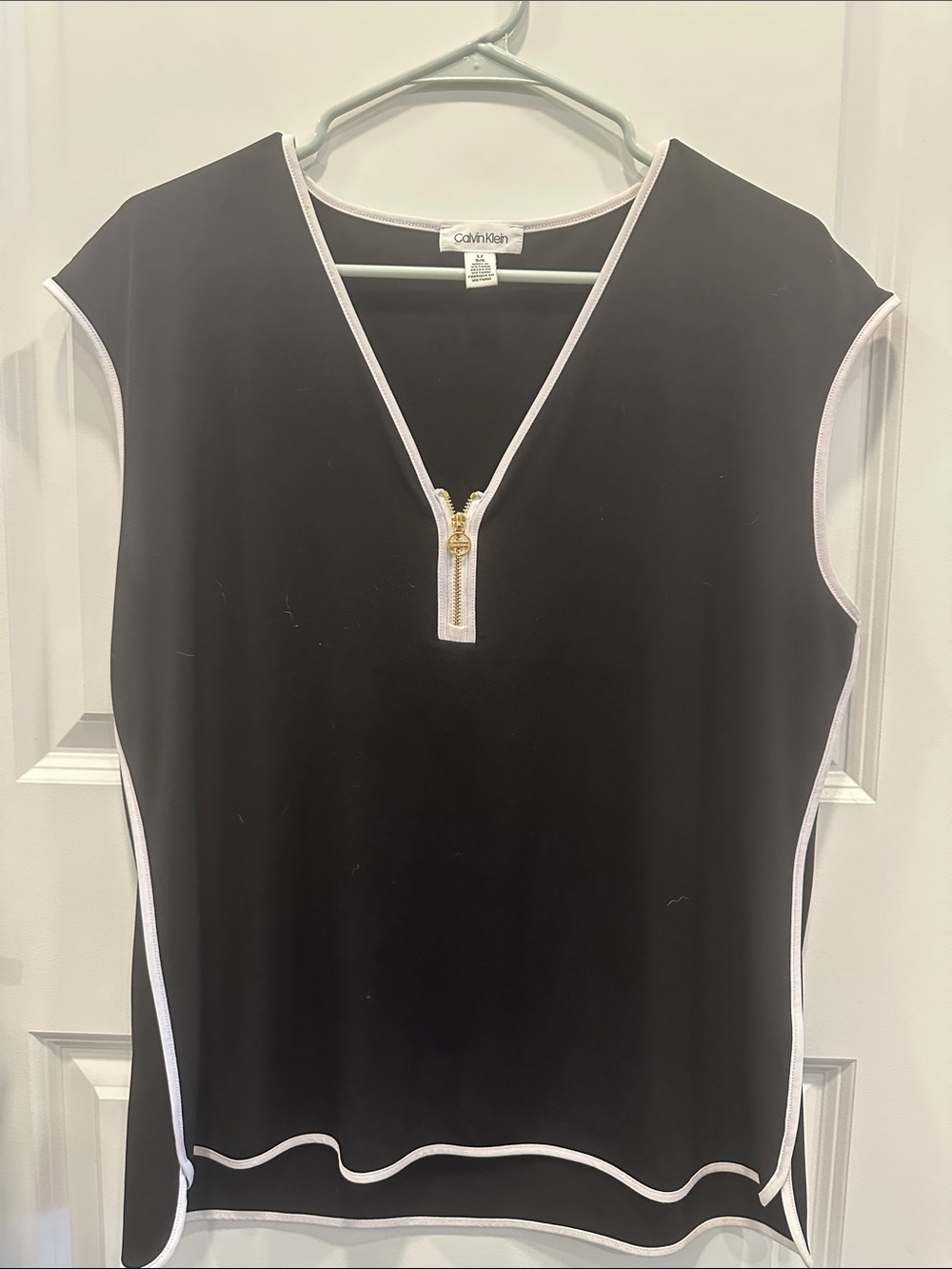 Calvin Klein Black Tank Top with White Trim and Gold Zip